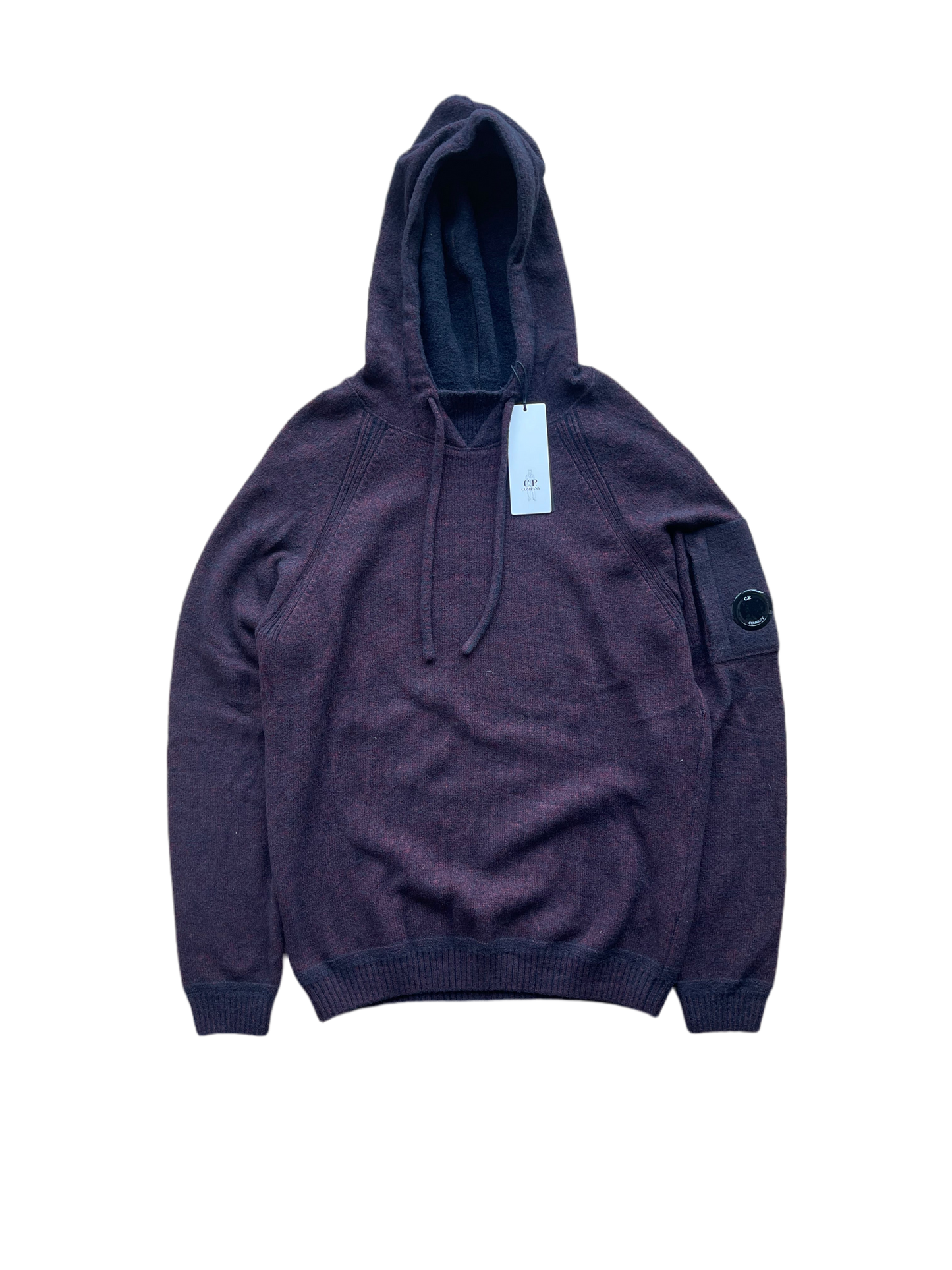 C.P. Company Burgundy Fleece Lana Wool Knit Hoodie (L)
