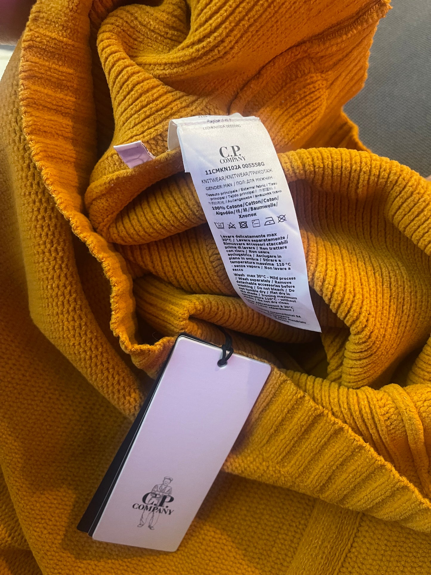 C.P. Company Orange Chenille Cotton Crew Neck Knit (L)