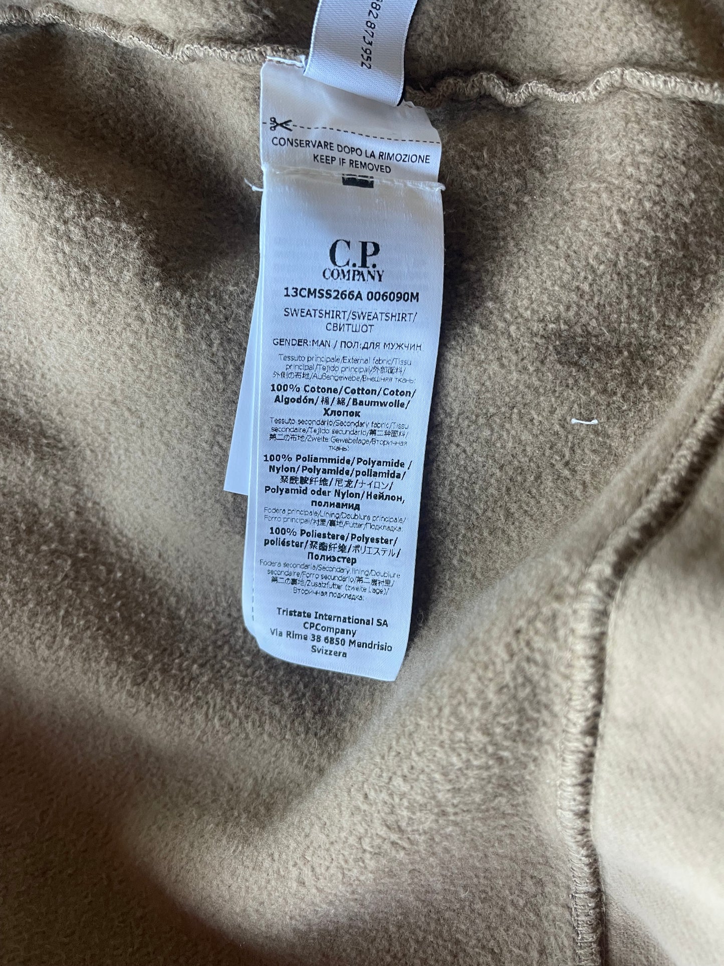 C.P. Company Camel Cotton Fleece Full Zip Goggle Hoodie (M)