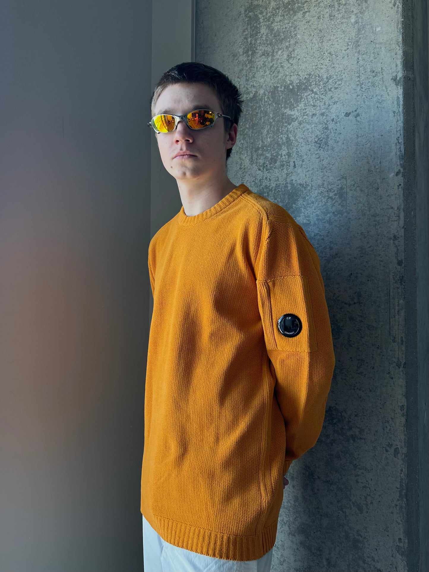 C.P. Company Orange Chenille Cotton Crew Neck Knit (L)