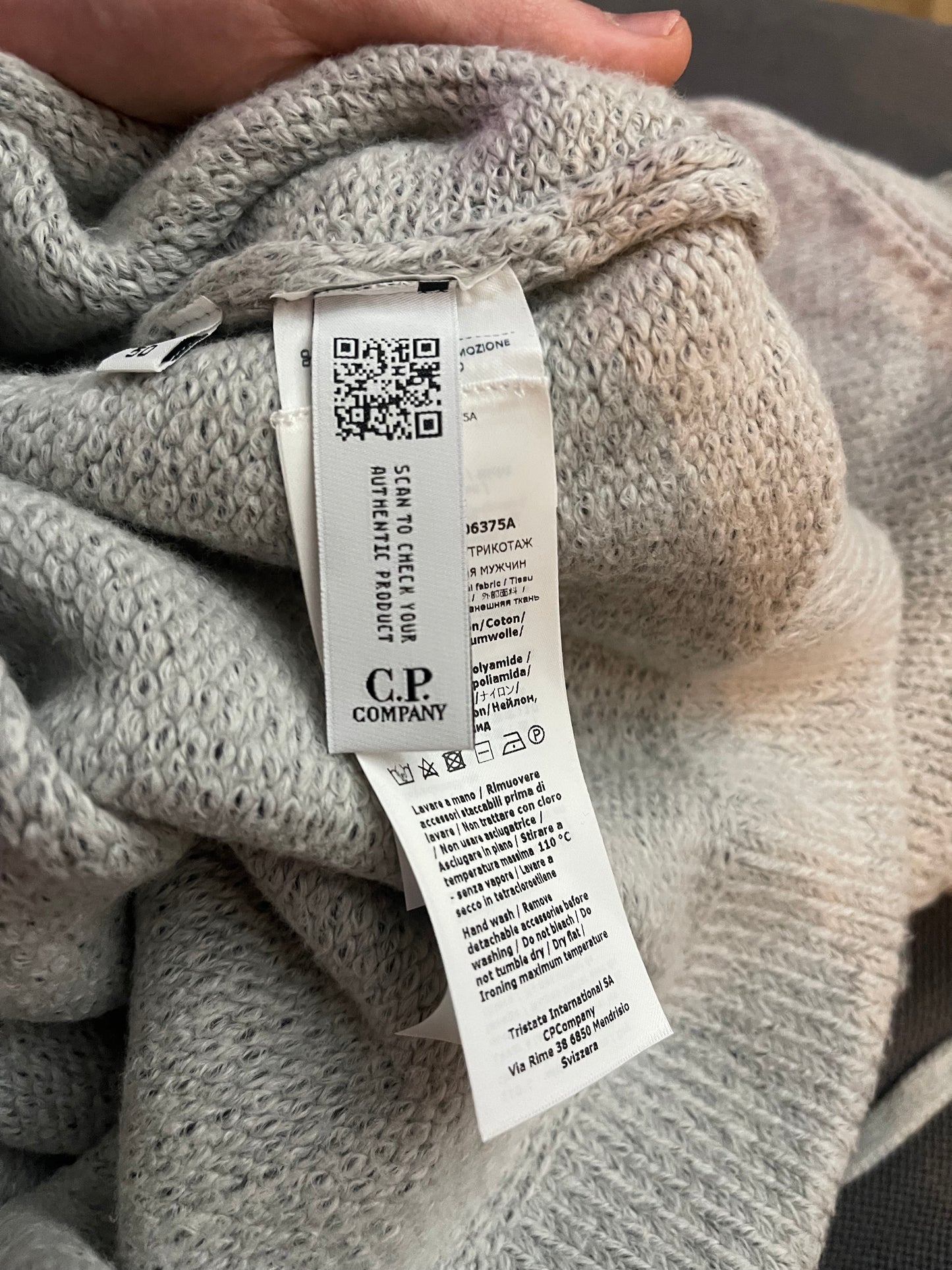 C.P. Company Grey Cotton/Nylon Knit Hoodie (L)