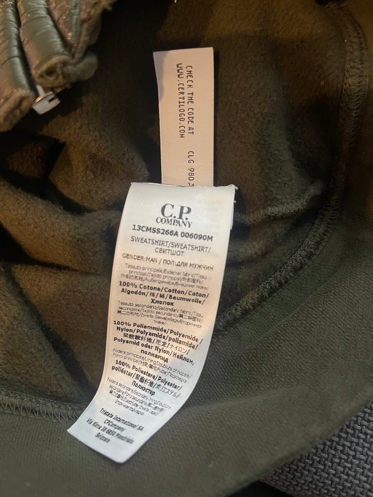 C.P. Company Green Cotton Fleece Full Zip Google Hoodie (S,M)