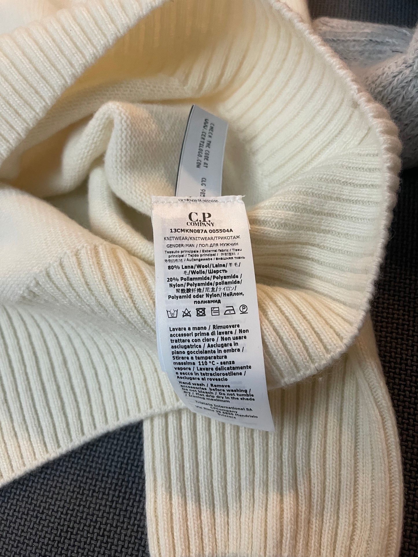 C.P. Company White Lambswool Crew Neck Knit (XXL)