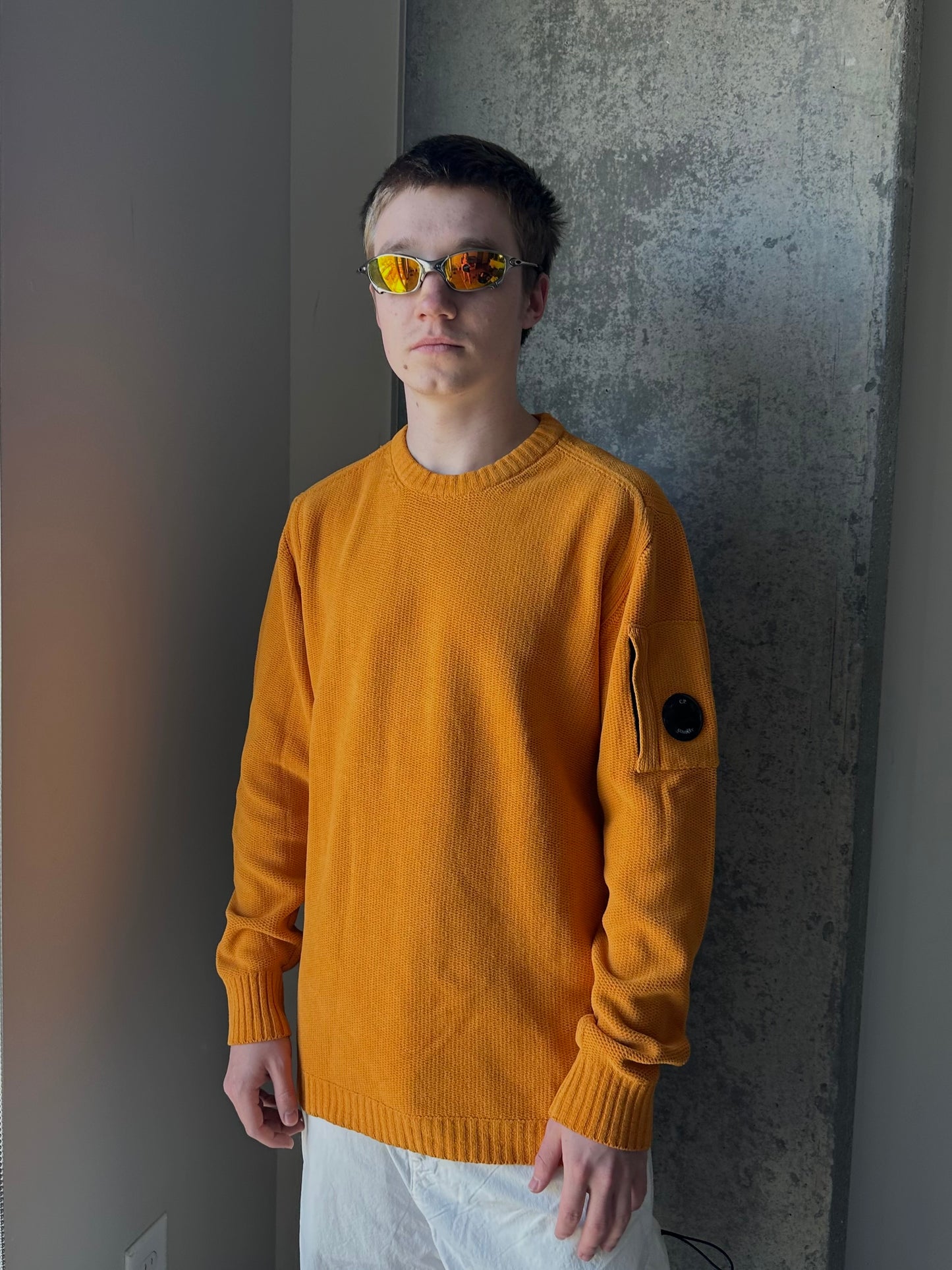 C.P. Company Orange Chenille Cotton Crew Neck Knit (L)