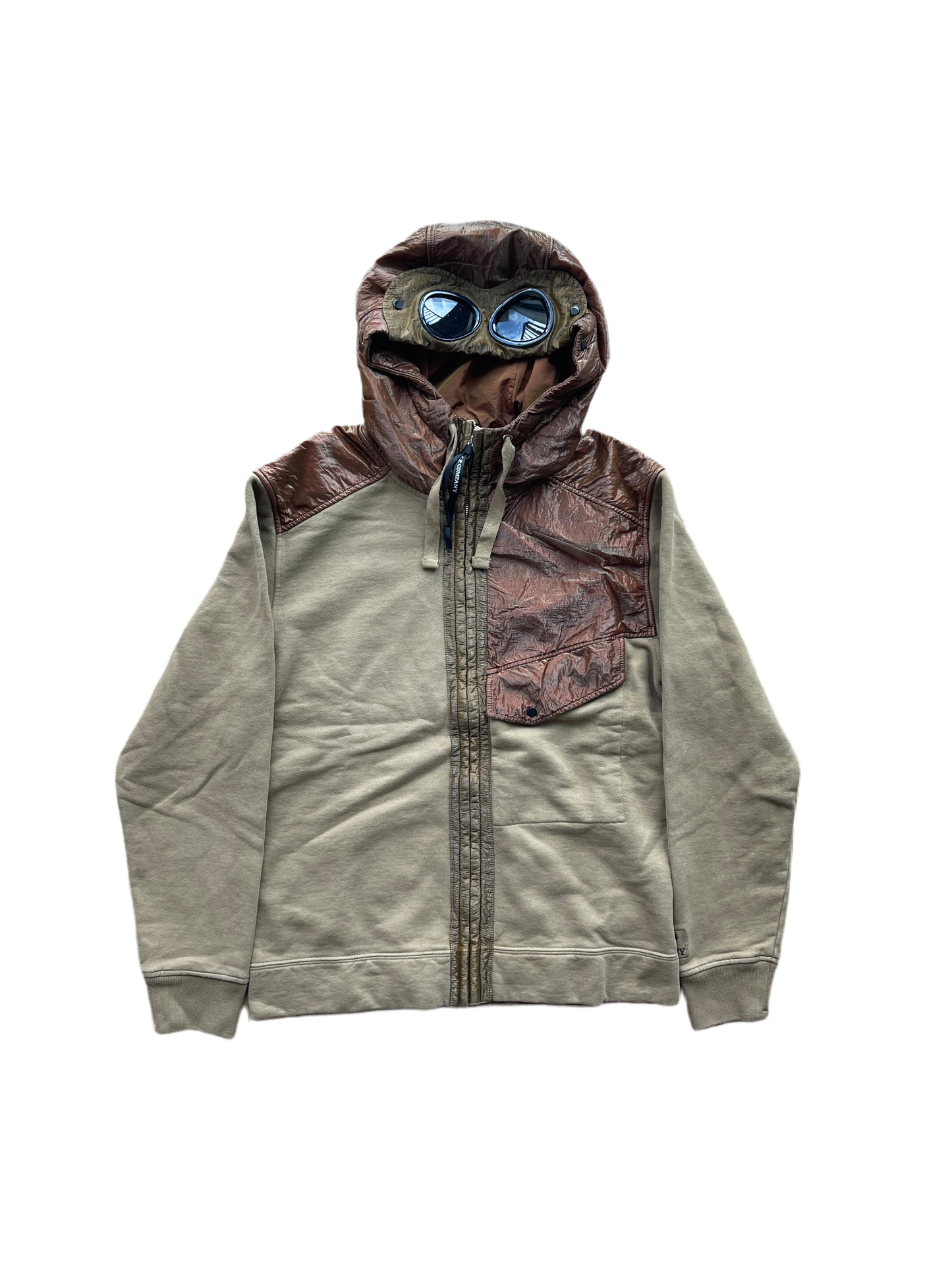 C.P. Company Camel Cotton Fleece Full Zip Goggle Hoodie (M)
