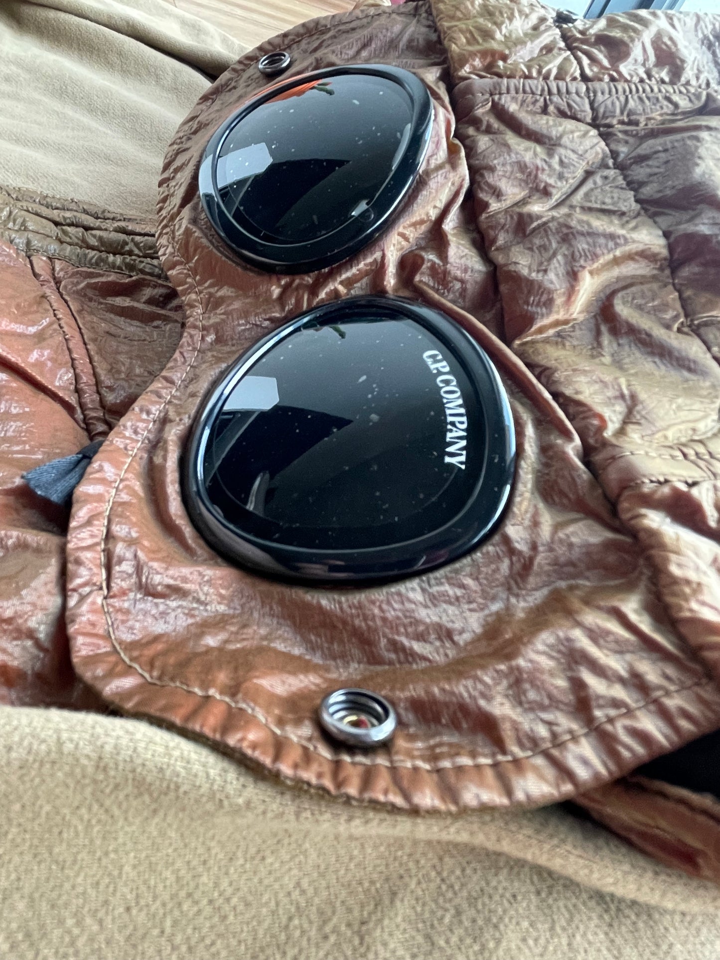 C.P. Company Camel Cotton Fleece Full Zip Goggle Hoodie (M)